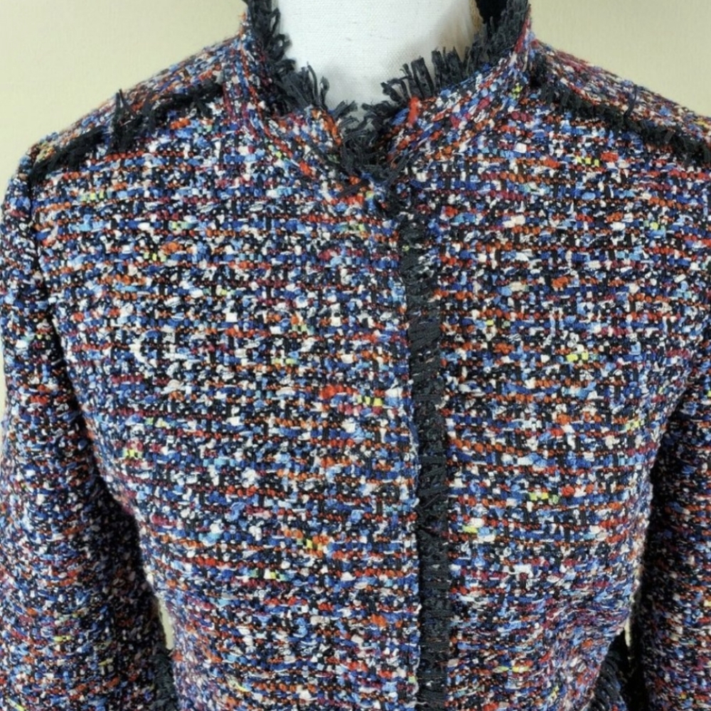 Ann Taylor Confetti Tweed Fringe Jacket Blazer XS - Picture 3 of 11